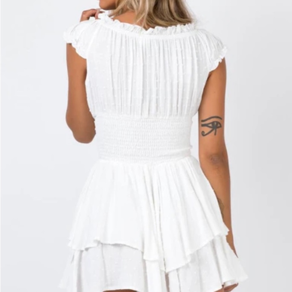 White Off-Shoulder Ruffle Romper - Picture 2 of 5